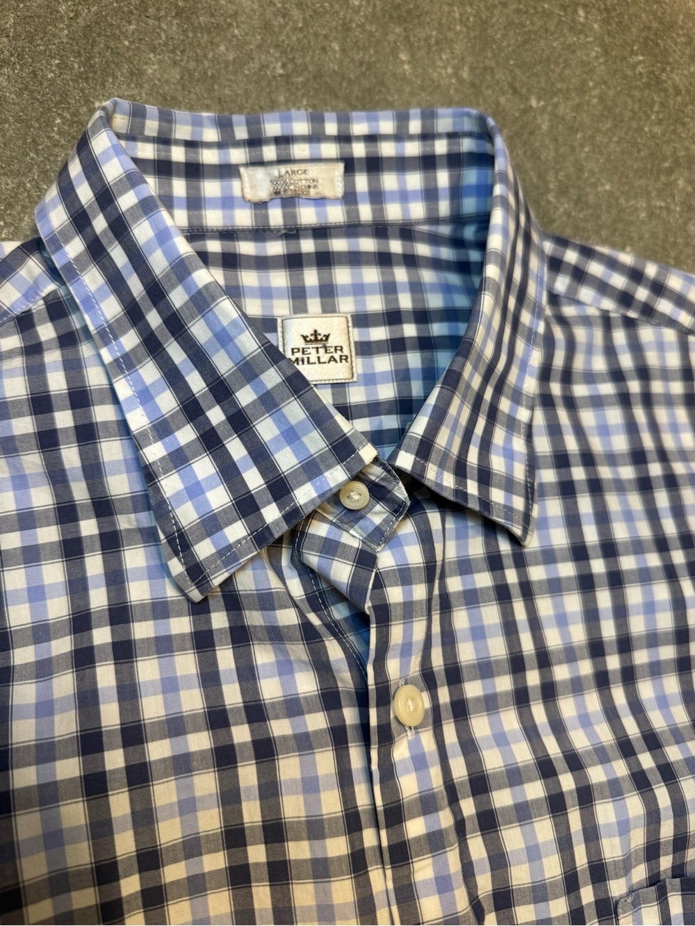 EUC Men’s Peter Millar 100% Cotton Blue Plaid Button Down size L